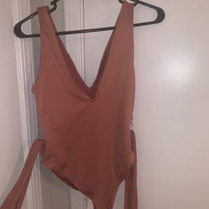Belted V - Neck Bodysuit